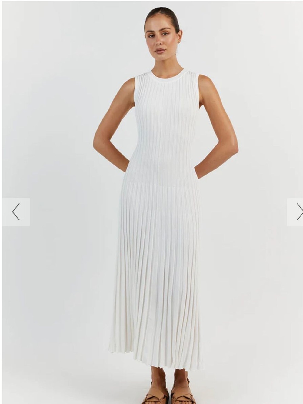 Dissh Ada Sleeveless White Ribbed Midi Dress